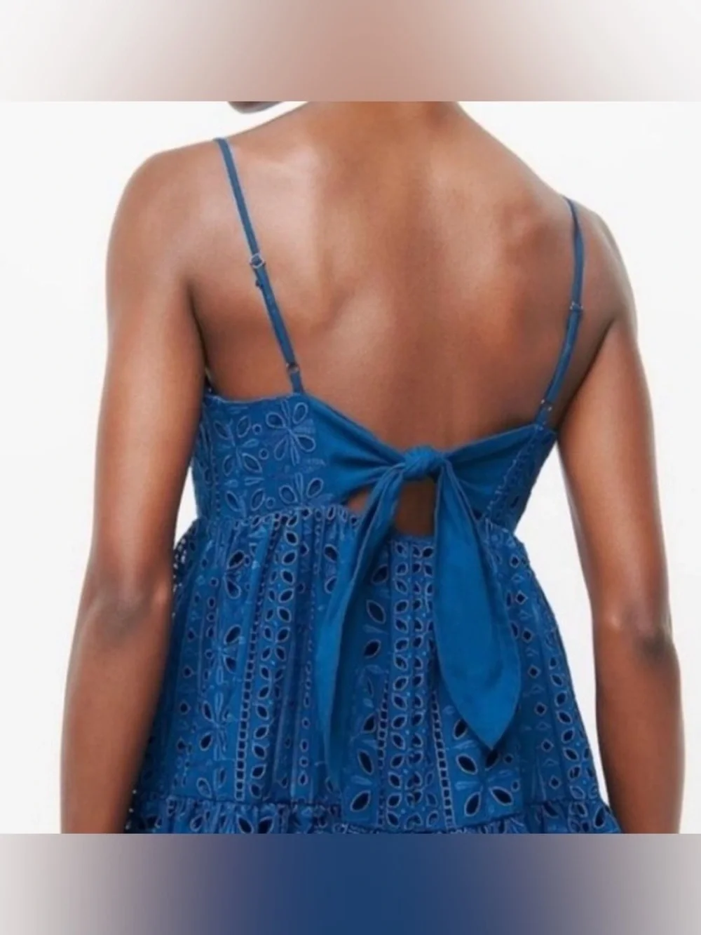 NWT J. Crew tie back Eyelet Dress in navy blue lined spaghetti strap 6